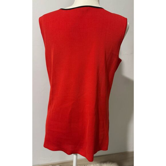 Misook poppy Red sweater and tank top sheer textured V neck cardigan M - Picture 5 of 12